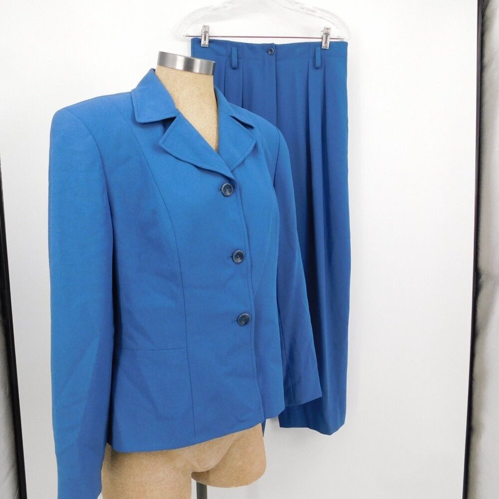 Preview Collection Women Blue 3 Button Blazer Sz 14P Pants Sz 12P Professional
